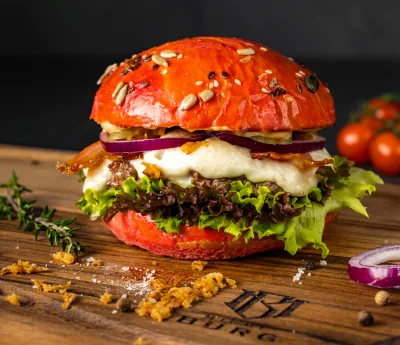 Nobilul Burg cu cartofi pai și sos — Burgeri combo preț, Artisan 19 Alba Iulia